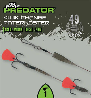 Fox Rage Predator Kwik Change Paternoster Trace 30cm Barbed